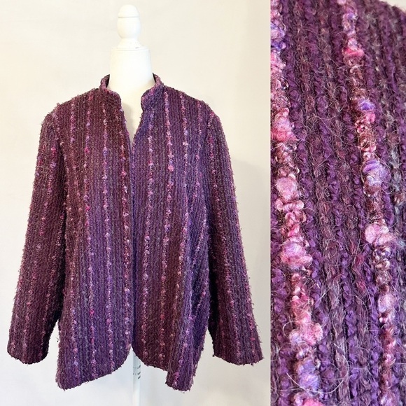 SOLD!  Vintage Lady Devon Purple Tweed Boucle Wool Mohair Open Blazer Jacket - Picture 1 of 16